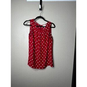 Loft Outlet Women's Red Polka Dot Blouse size X-small sleeveless‎ round neck